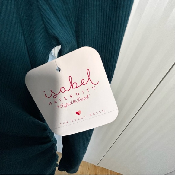 NWT Isabel Maternity by Ingrid and Isabel teal ribbed stretch vneck dress Size L - Picture 10 of 12